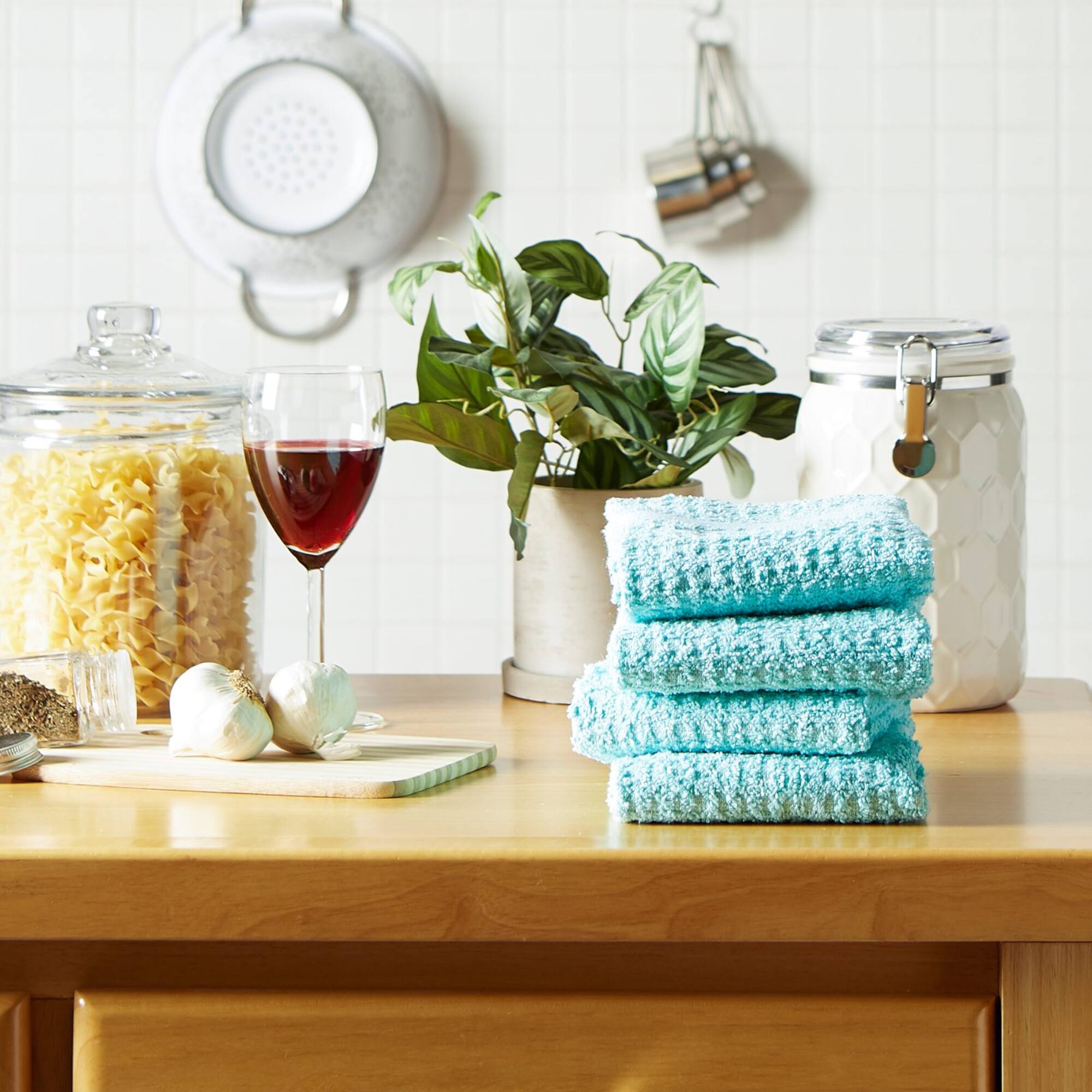 DII® Solid Aqua Waffle Terry Dishtowel, 4ct.
